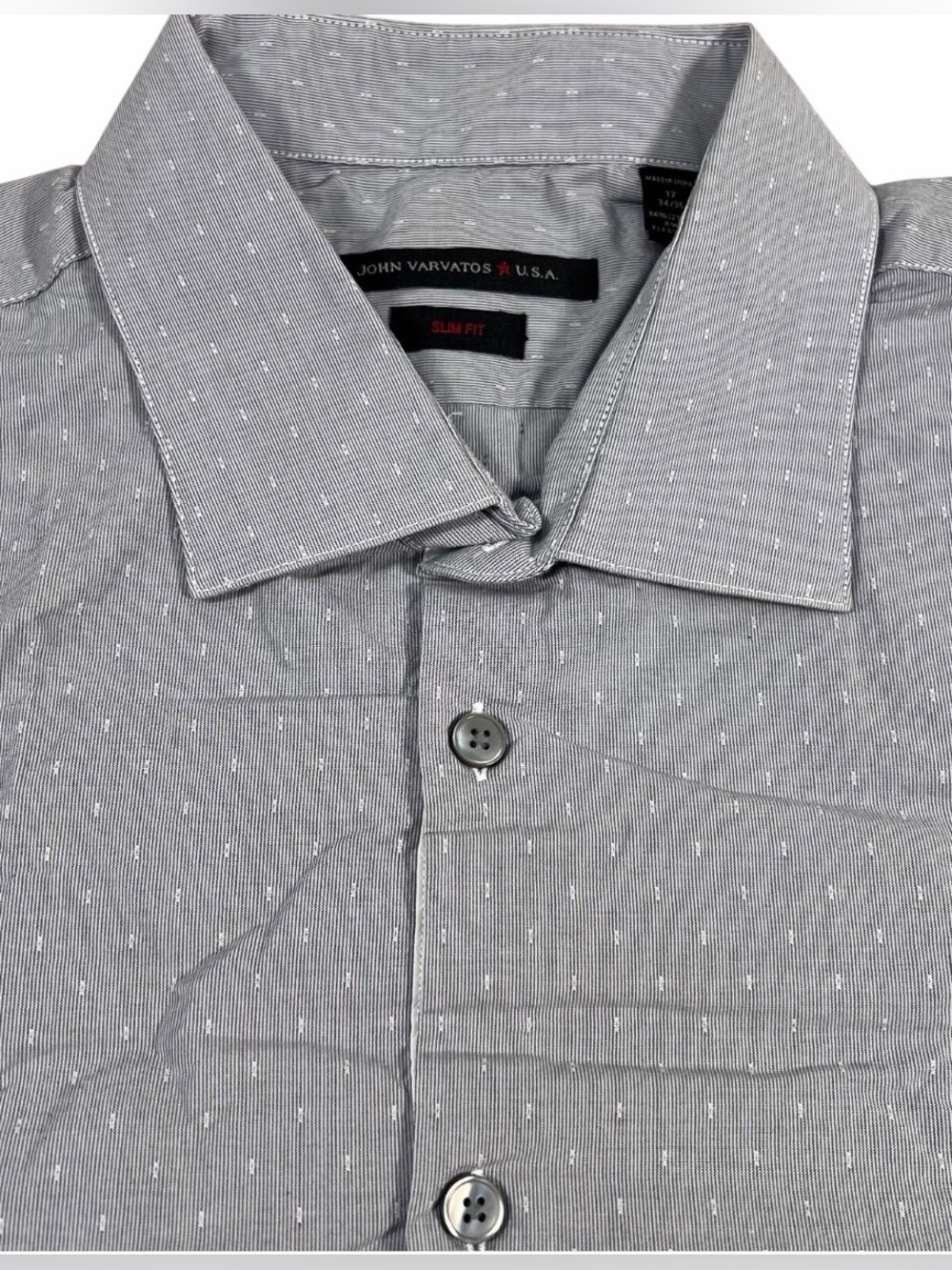 John Varvatos U.S.A. Slim Fit Star Button Dobby Stripe Dress Shirt Mens 17 34/35 - Picture 4 of 13
